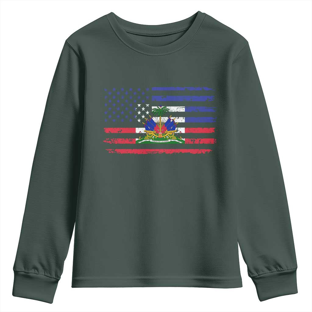 American Haitian Haiti USA Flag Youth Sweatshirt TS11 Dark Forest Green Print Your Wear