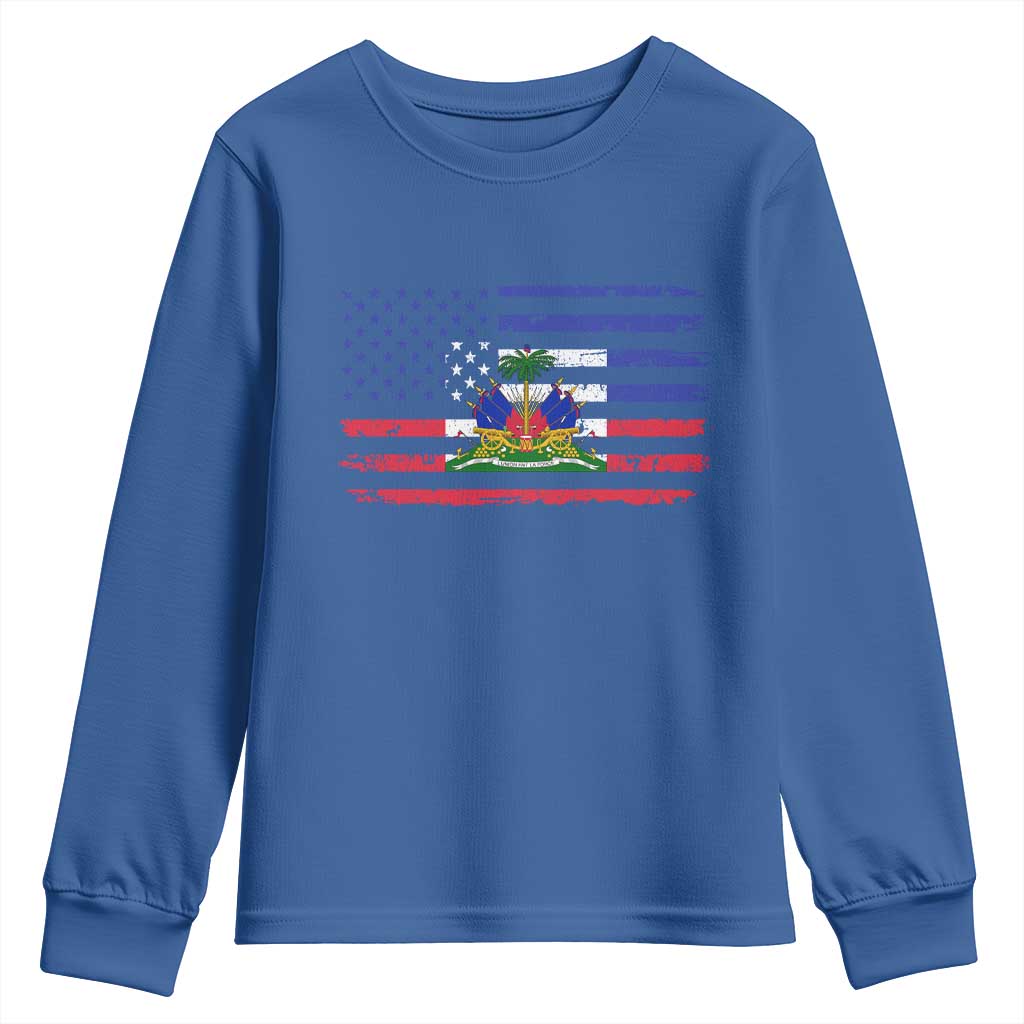 American Haitian Haiti USA Flag Youth Sweatshirt TS11 Royal Blue Print Your Wear