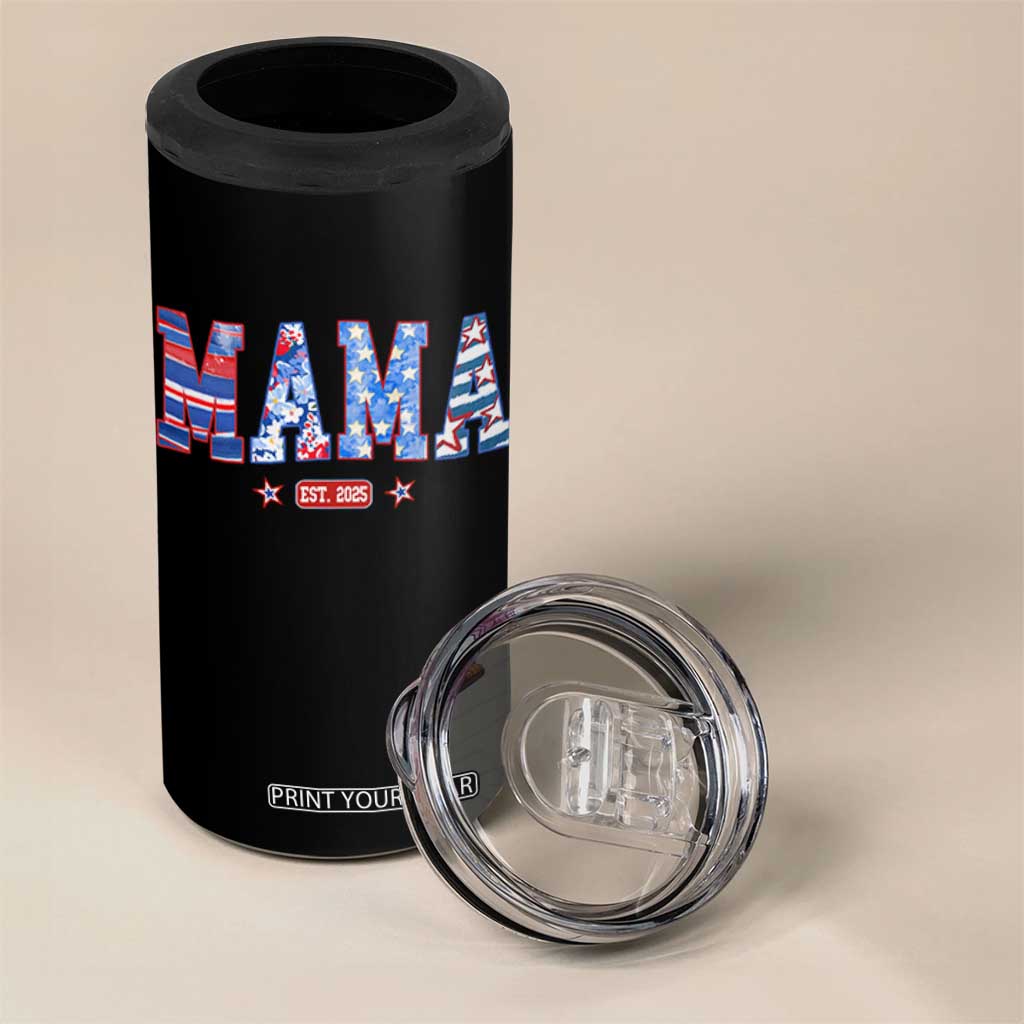 American Mama Est 2025 4 in 1 Can Cooler Tumbler 4th of July Pregnancy Reveal TS10 Print Your Wear