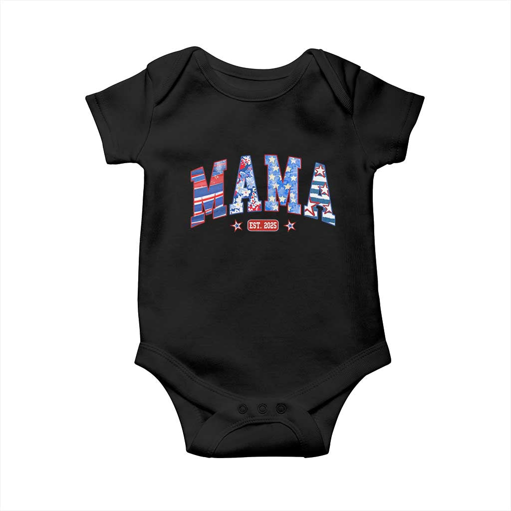 American Mama Est 2025 Baby Onesie 4th of July Pregnancy Reveal TS10 Black Print Your Wear