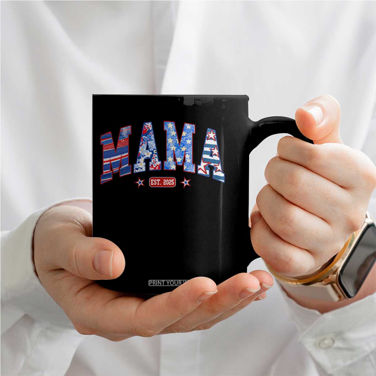 American Mama Est 2025 Coffee Mug 4th of July Pregnancy Reveal TS10 Print Your Wear