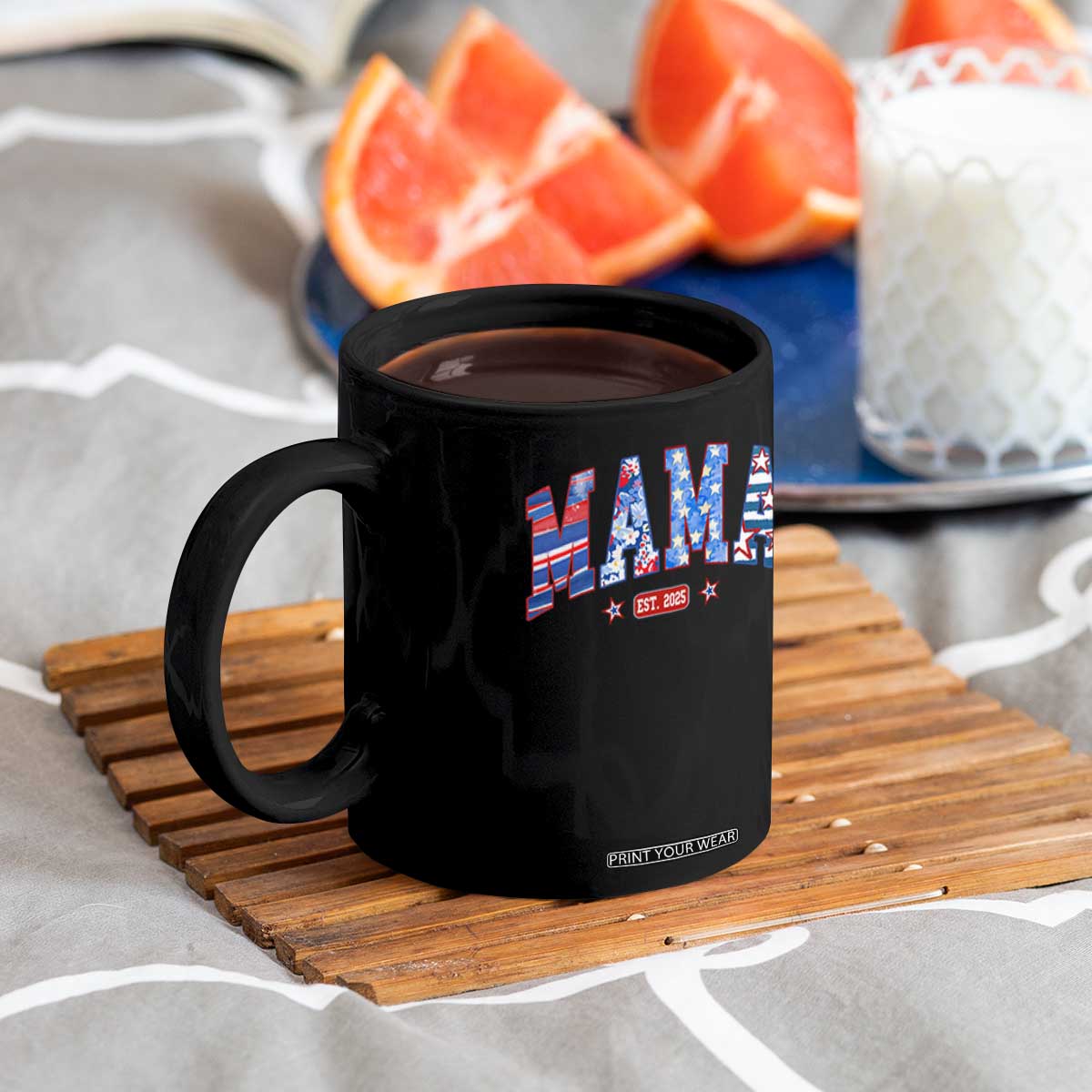 American Mama Est 2025 Coffee Mug 4th of July Pregnancy Reveal TS10 Print Your Wear