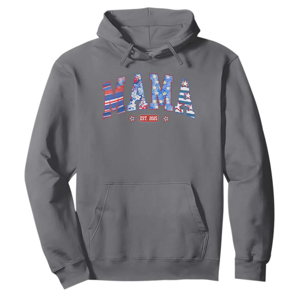 American Mama Est 2025 Hoodie 4th of July Pregnancy Reveal TS10 Charcoal Print Your Wear