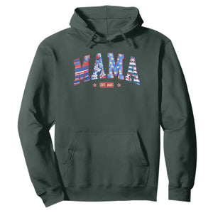 American Mama Est 2025 Hoodie 4th of July Pregnancy Reveal TS10 Dark Forest Green Print Your Wear