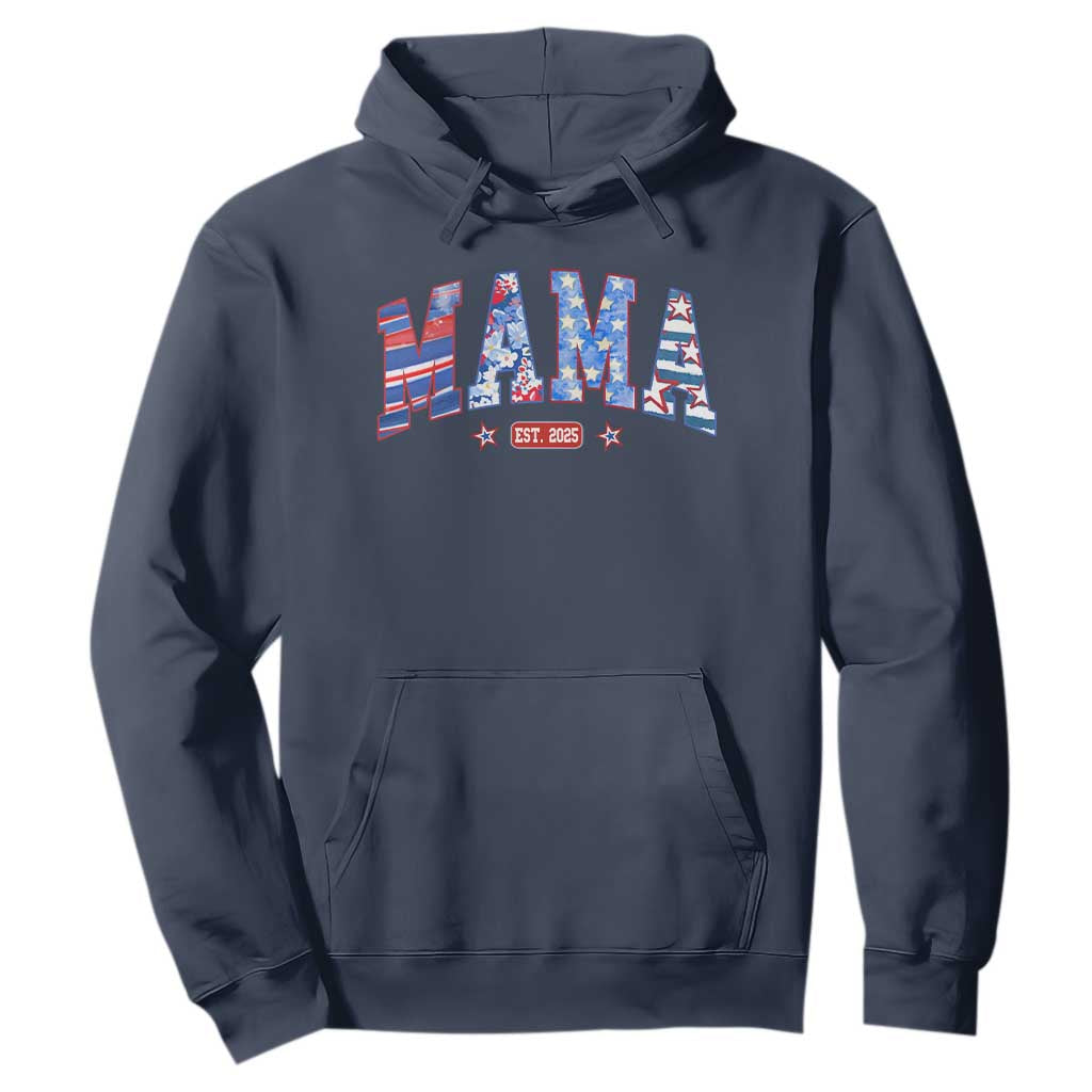American Mama Est 2025 Hoodie 4th of July Pregnancy Reveal TS10 Navy Print Your Wear