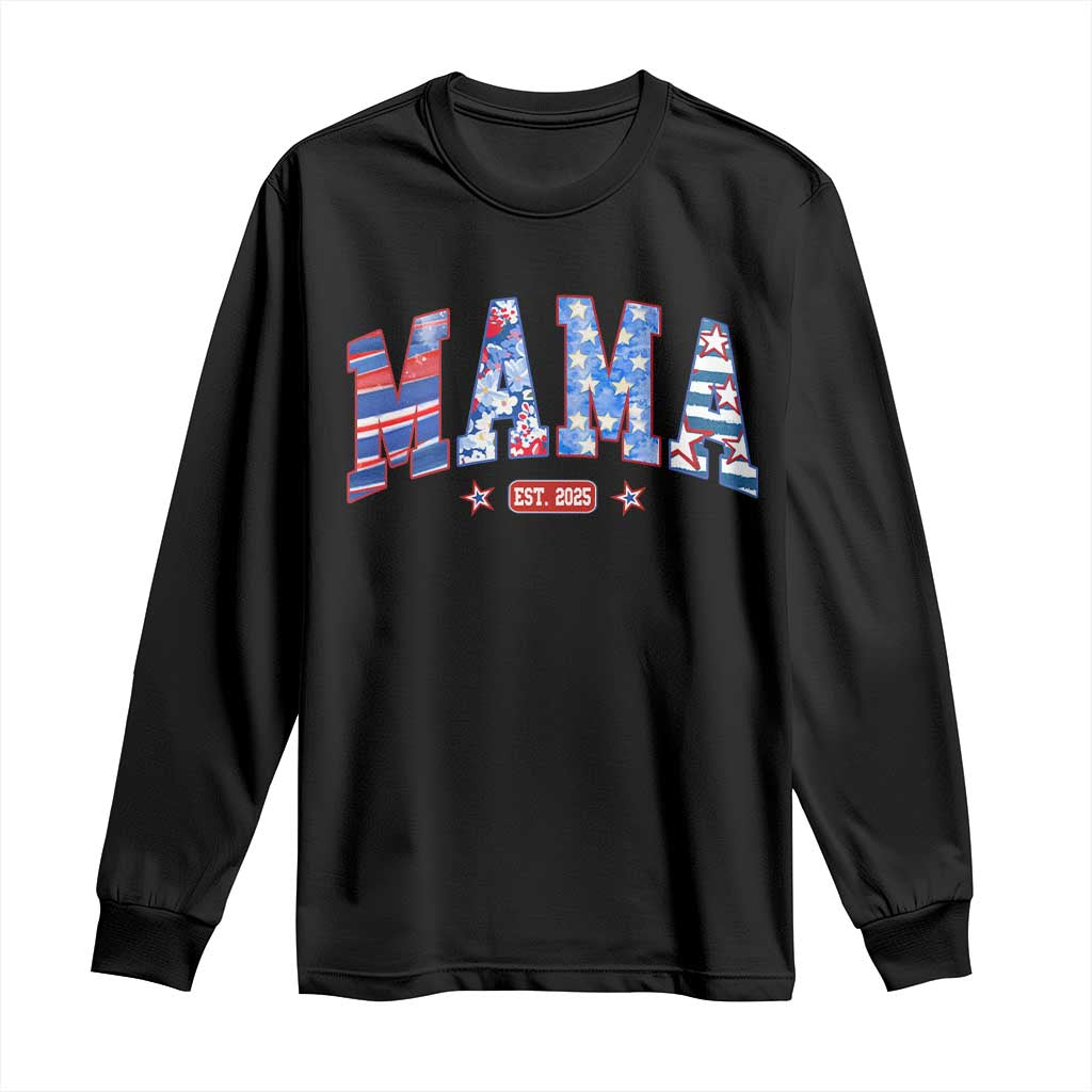 American Mama Est 2025 Long Sleeve Shirt 4th of July Pregnancy Reveal TS10 Black Print Your Wear