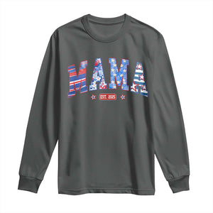 American Mama Est 2025 Long Sleeve Shirt 4th of July Pregnancy Reveal TS10 Dark Heather Print Your Wear