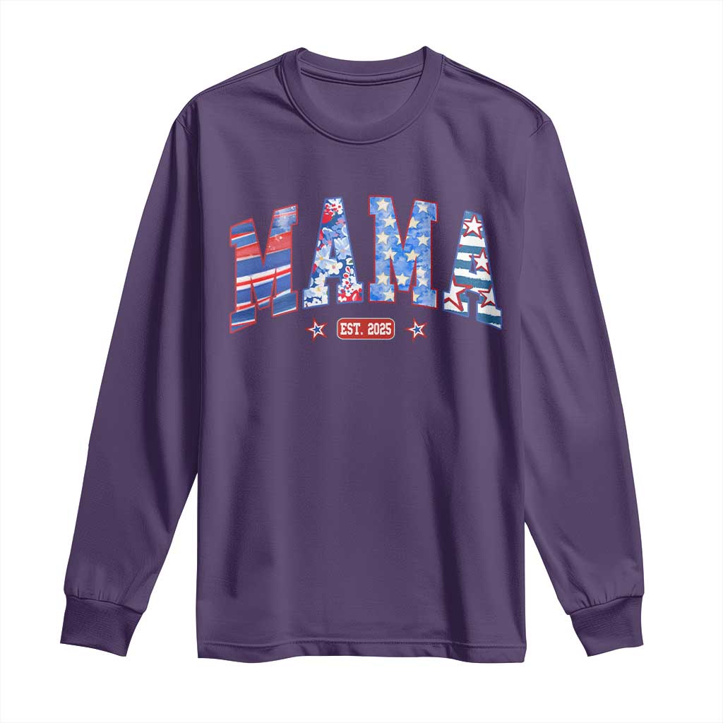 American Mama Est 2025 Long Sleeve Shirt 4th of July Pregnancy Reveal TS10 Purple Print Your Wear