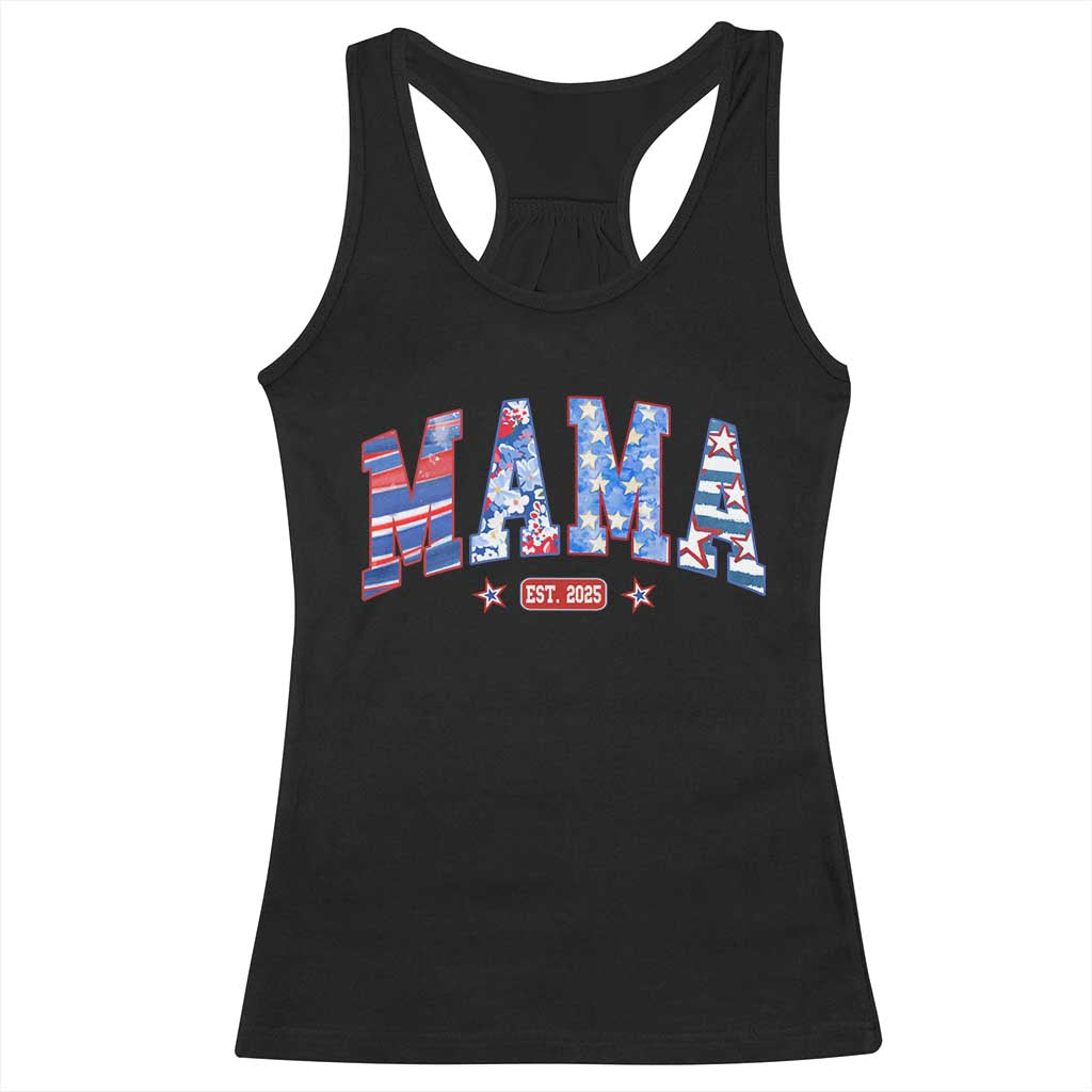 American Mama Est 2025 Racerback Tank Top 4th of July Pregnancy Reveal TS10 Black Print Your Wear