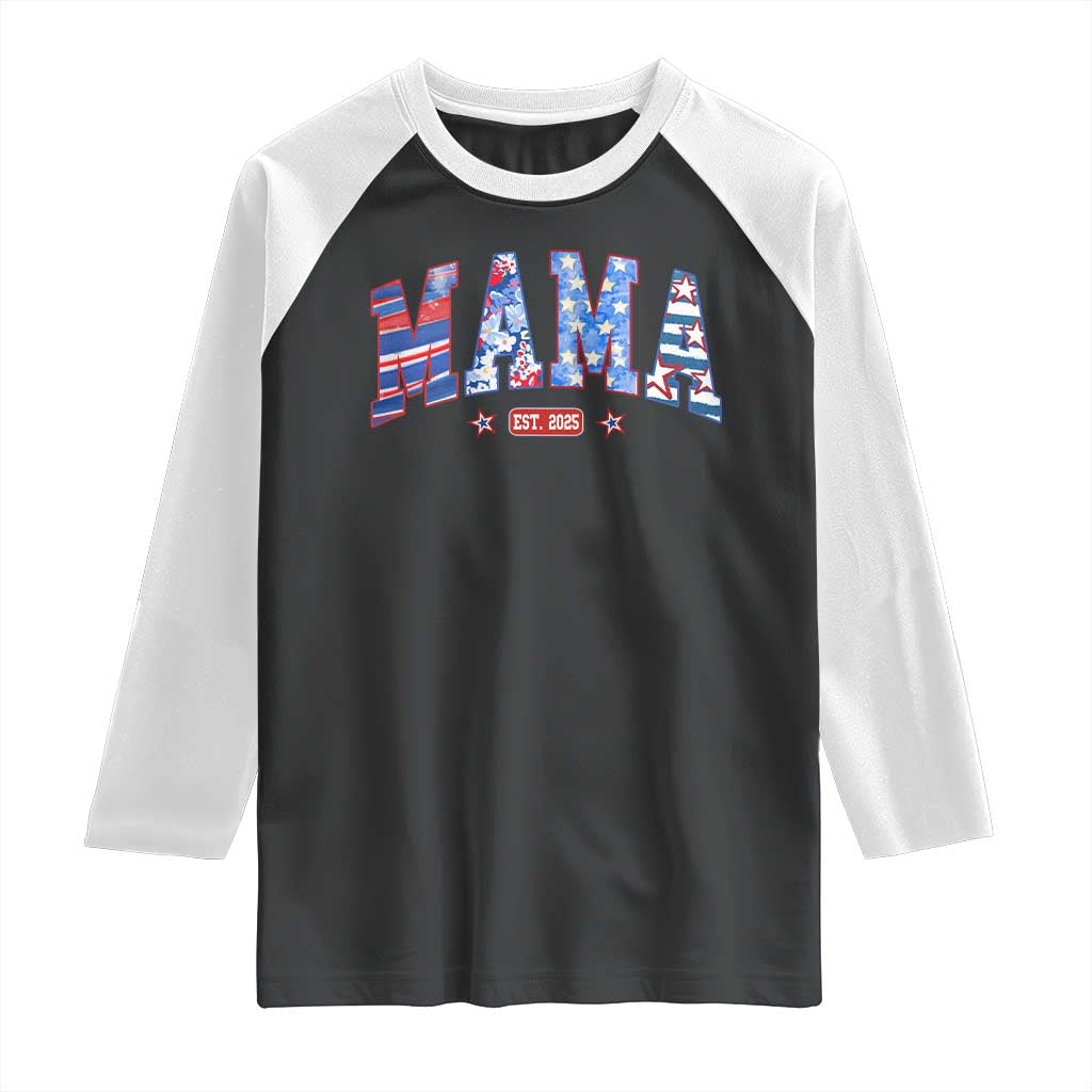 American Mama Est 2025 Raglan Shirt 4th of July Pregnancy Reveal TS10 Black White Print Your Wear