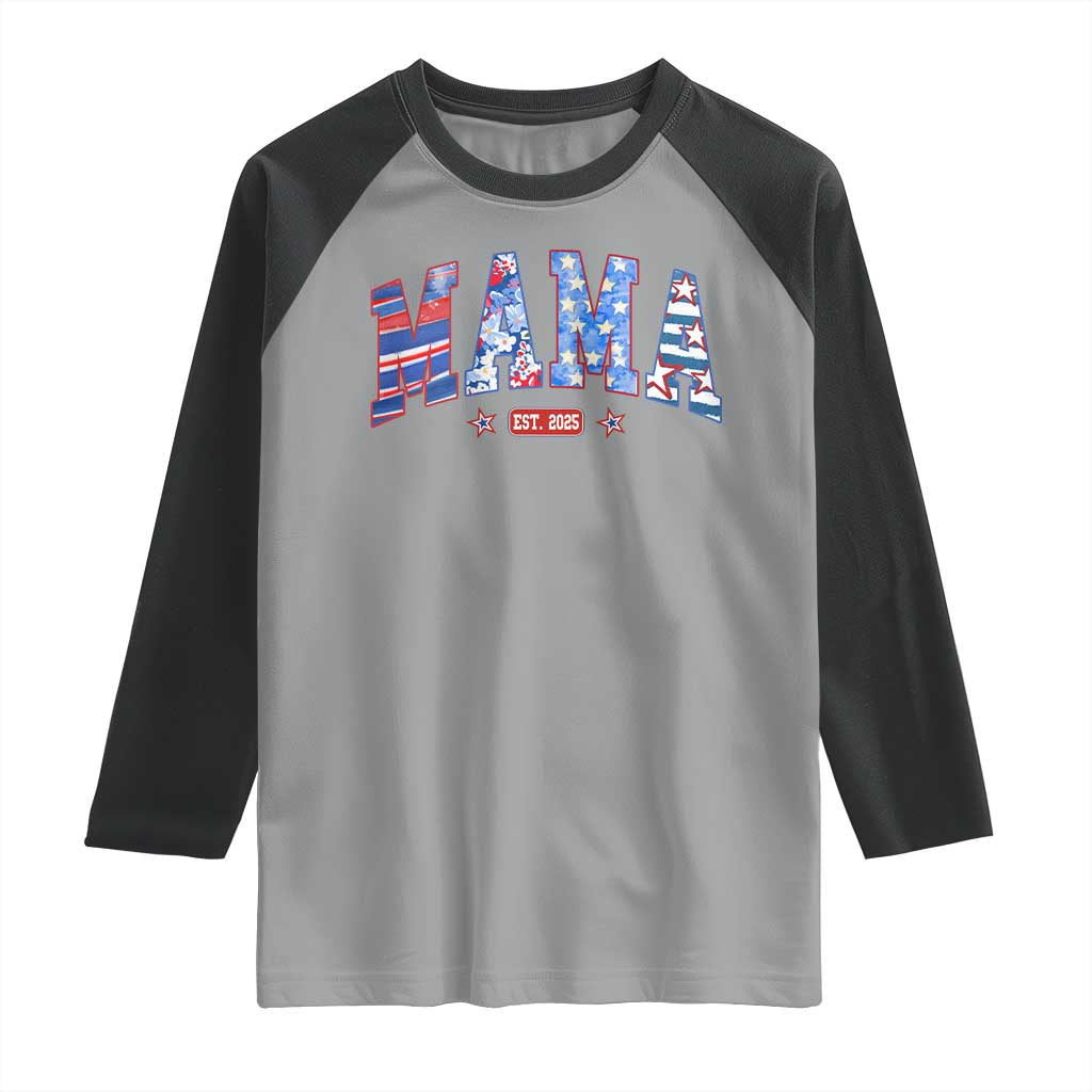 American Mama Est 2025 Raglan Shirt 4th of July Pregnancy Reveal TS10 Sport Gray Black Print Your Wear