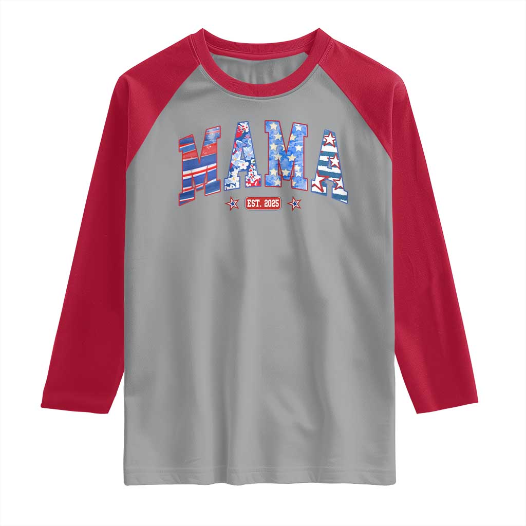 American Mama Est 2025 Raglan Shirt 4th of July Pregnancy Reveal TS10 Sport Gray Red Print Your Wear