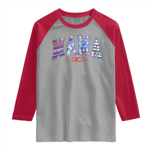 American Mama Est 2025 Raglan Shirt 4th of July Pregnancy Reveal TS10 Sport Gray Red Print Your Wear