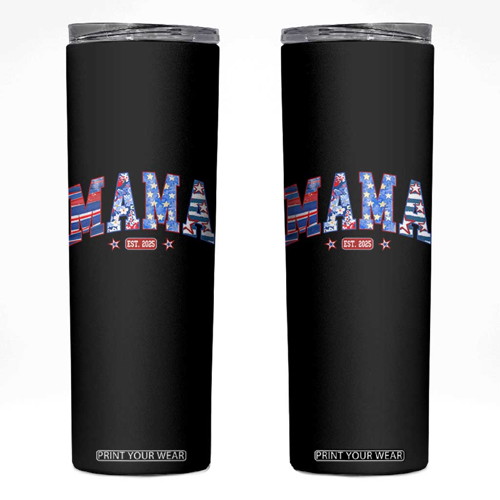 American Mama Est 2025 Skinny Tumbler 4th of July Pregnancy Reveal TS10 Black Print Your Wear