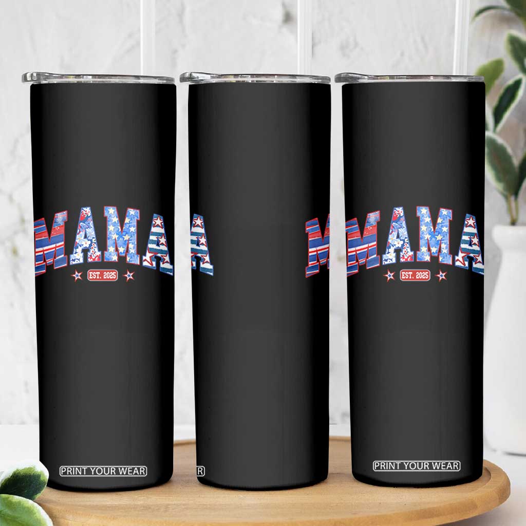 American Mama Est 2025 Skinny Tumbler 4th of July Pregnancy Reveal TS10 Print Your Wear