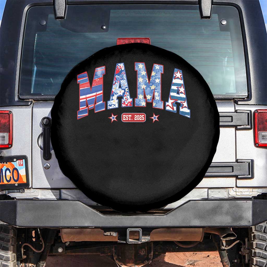 American Mama Est 2025 Spare Tire Cover 4th of July Pregnancy Reveal TS10 No hole Black Print Your Wear