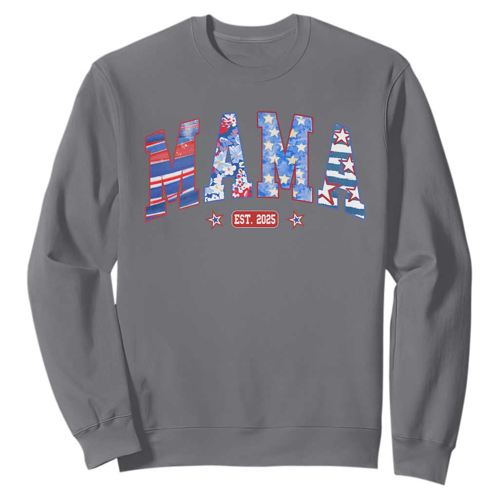 American Mama Est 2025 Sweatshirt 4th of July Pregnancy Reveal TS10 Charcoal Print Your Wear