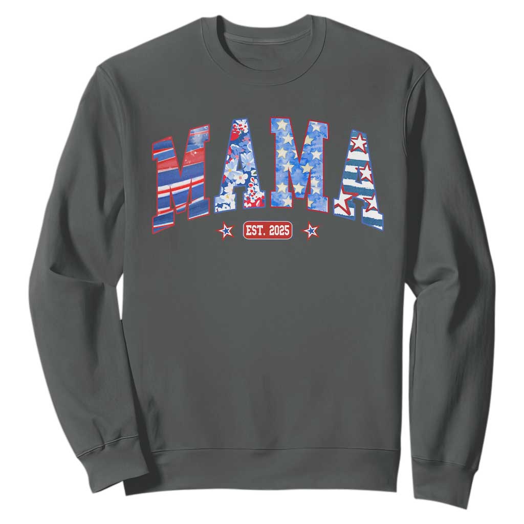 American Mama Est 2025 Sweatshirt 4th of July Pregnancy Reveal TS10 Dark Heather Print Your Wear