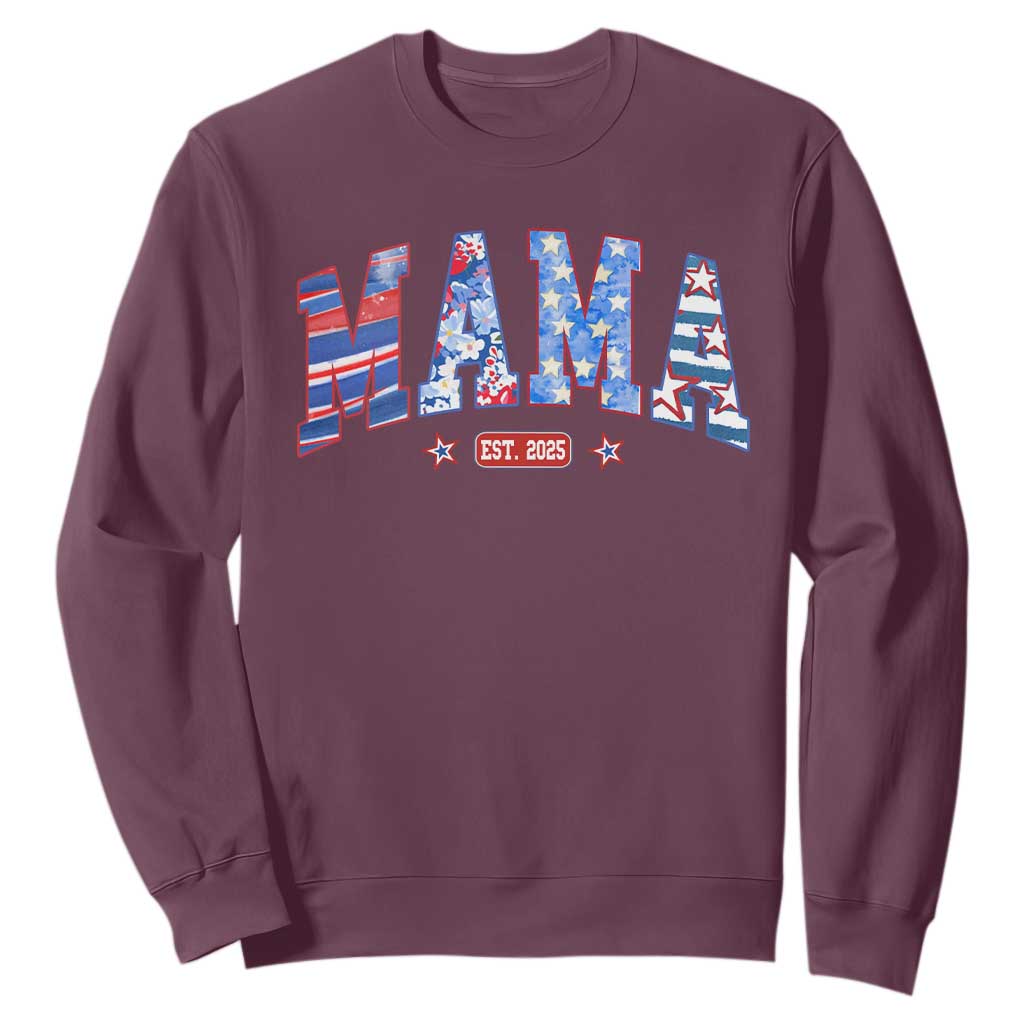 American Mama Est 2025 Sweatshirt 4th of July Pregnancy Reveal TS10 Maroon Print Your Wear