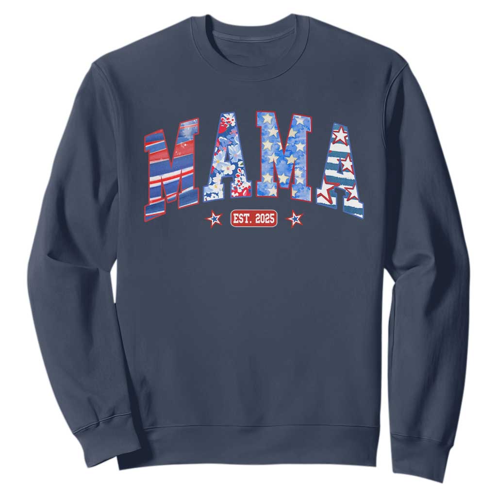 American Mama Est 2025 Sweatshirt 4th of July Pregnancy Reveal TS10 Navy Print Your Wear