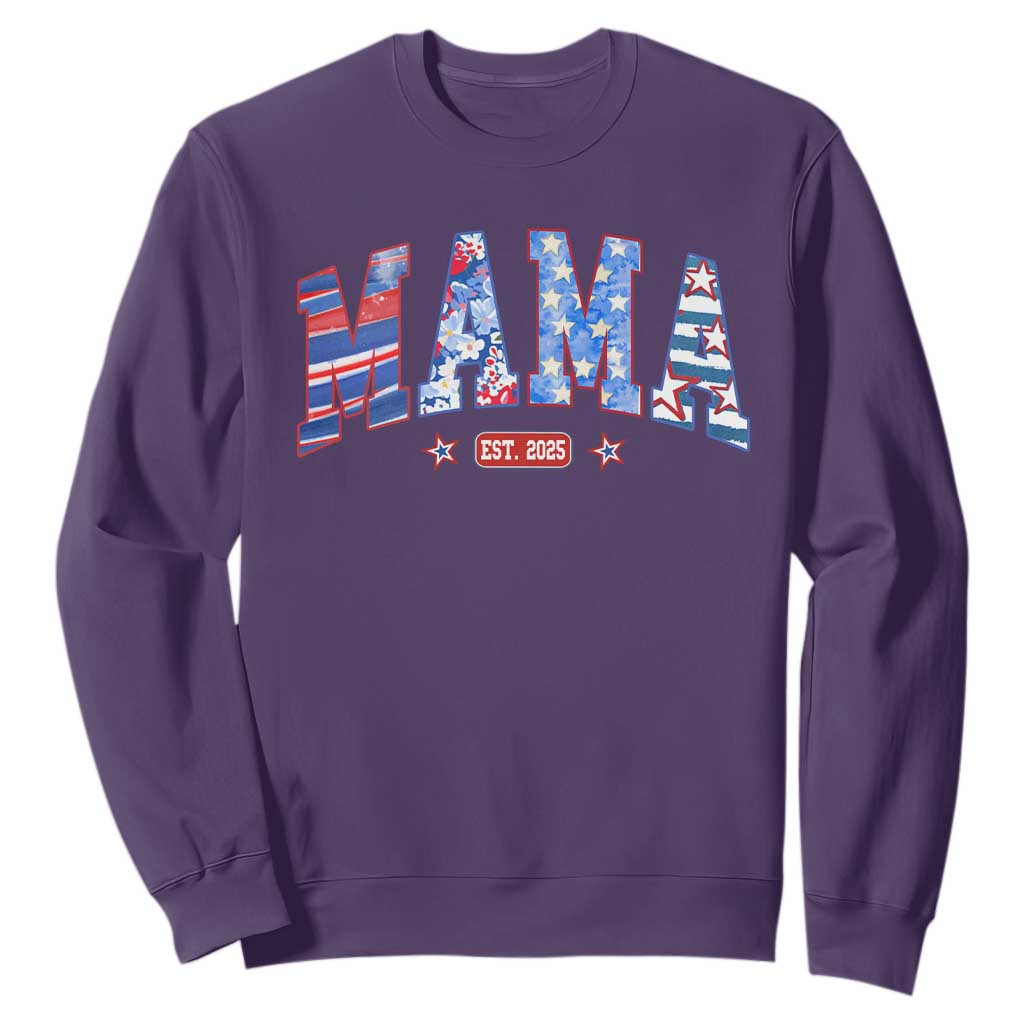 American Mama Est 2025 Sweatshirt 4th of July Pregnancy Reveal TS10 Purple Print Your Wear