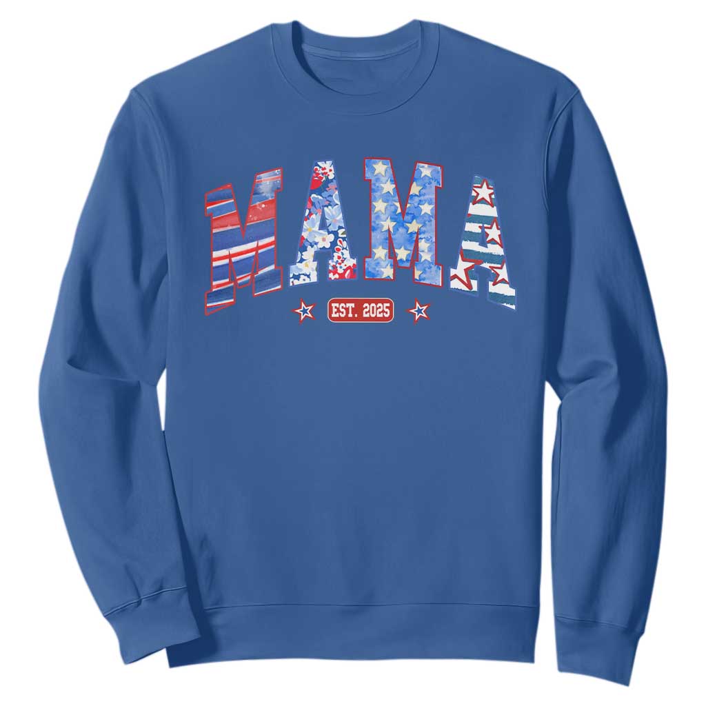 American Mama Est 2025 Sweatshirt 4th of July Pregnancy Reveal TS10 Royal Blue Print Your Wear