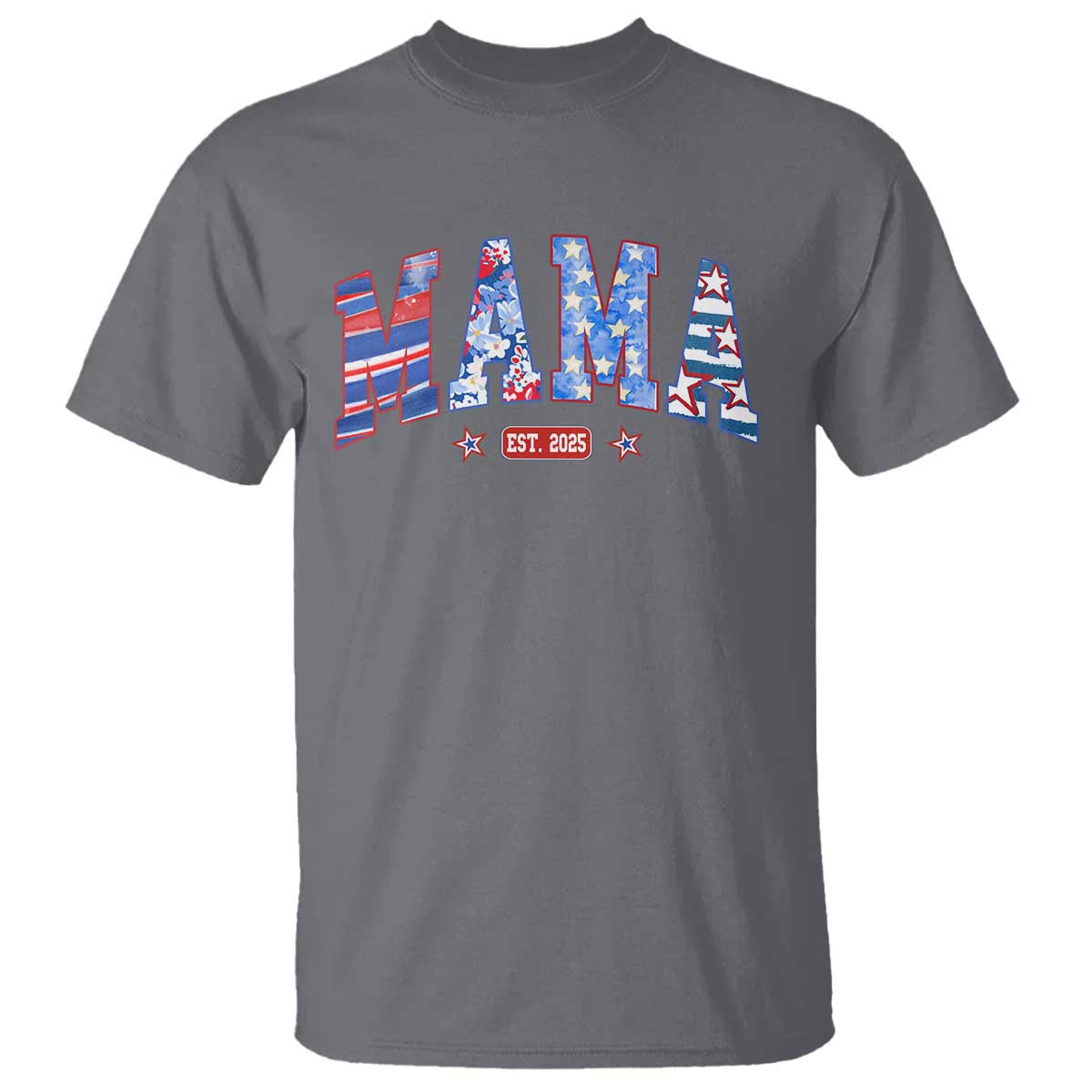 American Mama Est 2025 T Shirt 4th of July Pregnancy Reveal TS10 Charcoal Print Your Wear