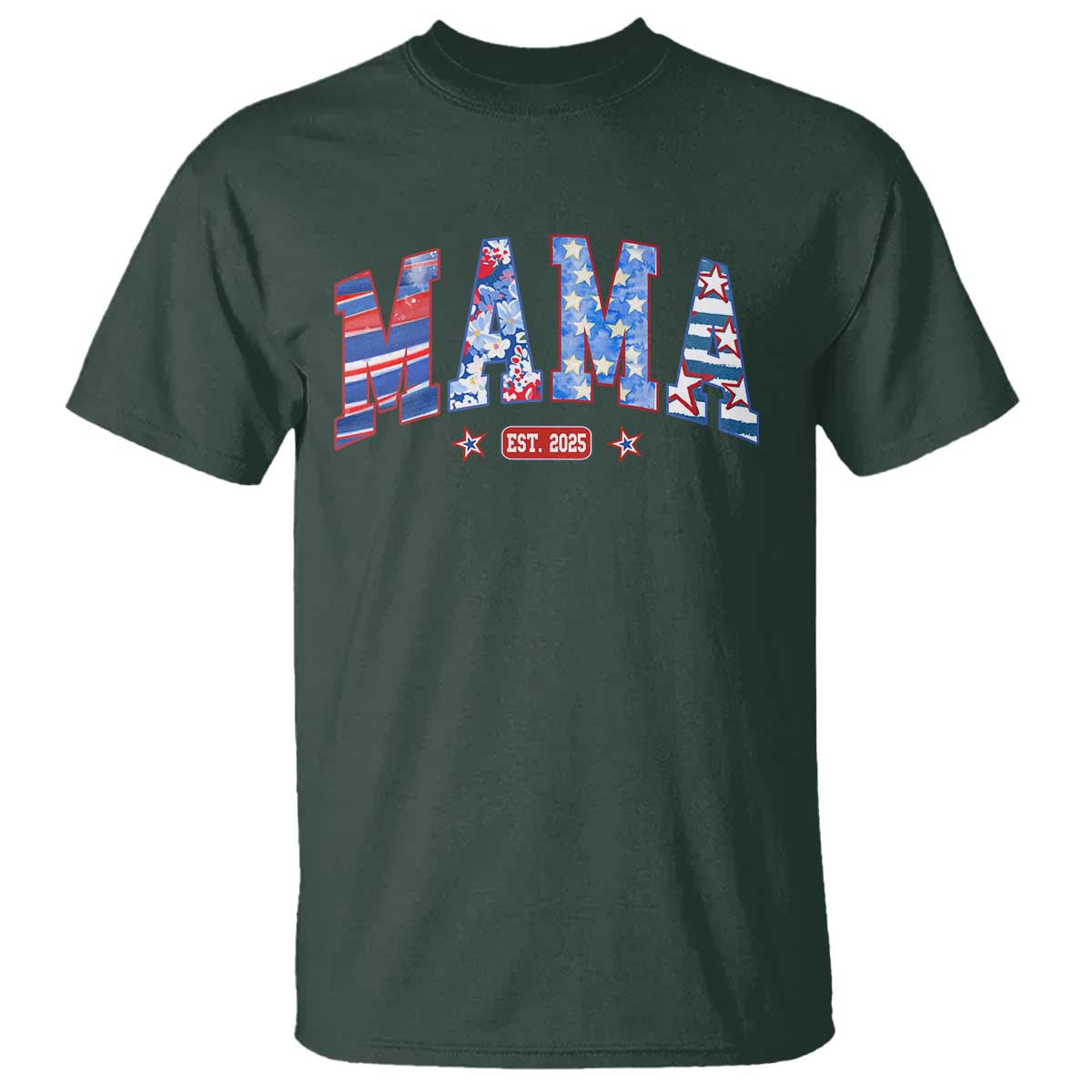 American Mama Est 2025 T Shirt 4th of July Pregnancy Reveal TS10 Dark Forest Green Print Your Wear