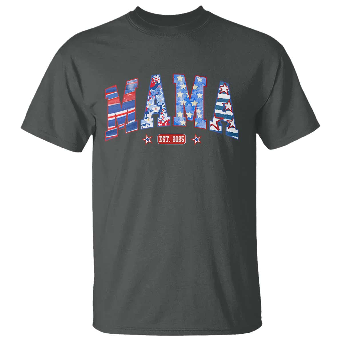 American Mama Est 2025 T Shirt 4th of July Pregnancy Reveal TS10 Dark Heather Print Your Wear