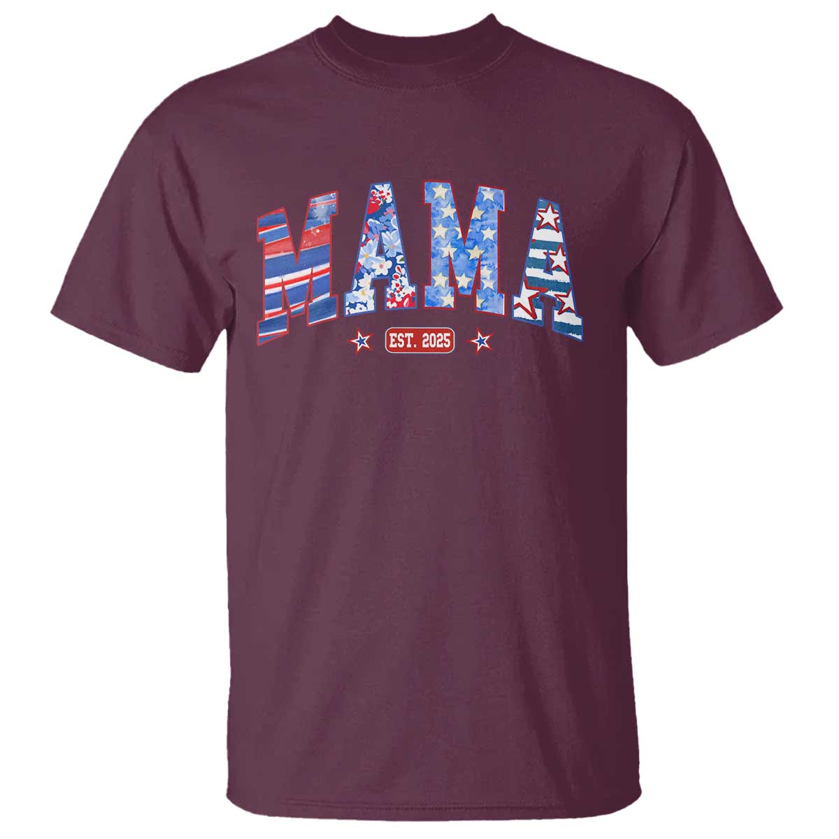 American Mama Est 2025 T Shirt 4th of July Pregnancy Reveal TS10 Maroon Print Your Wear