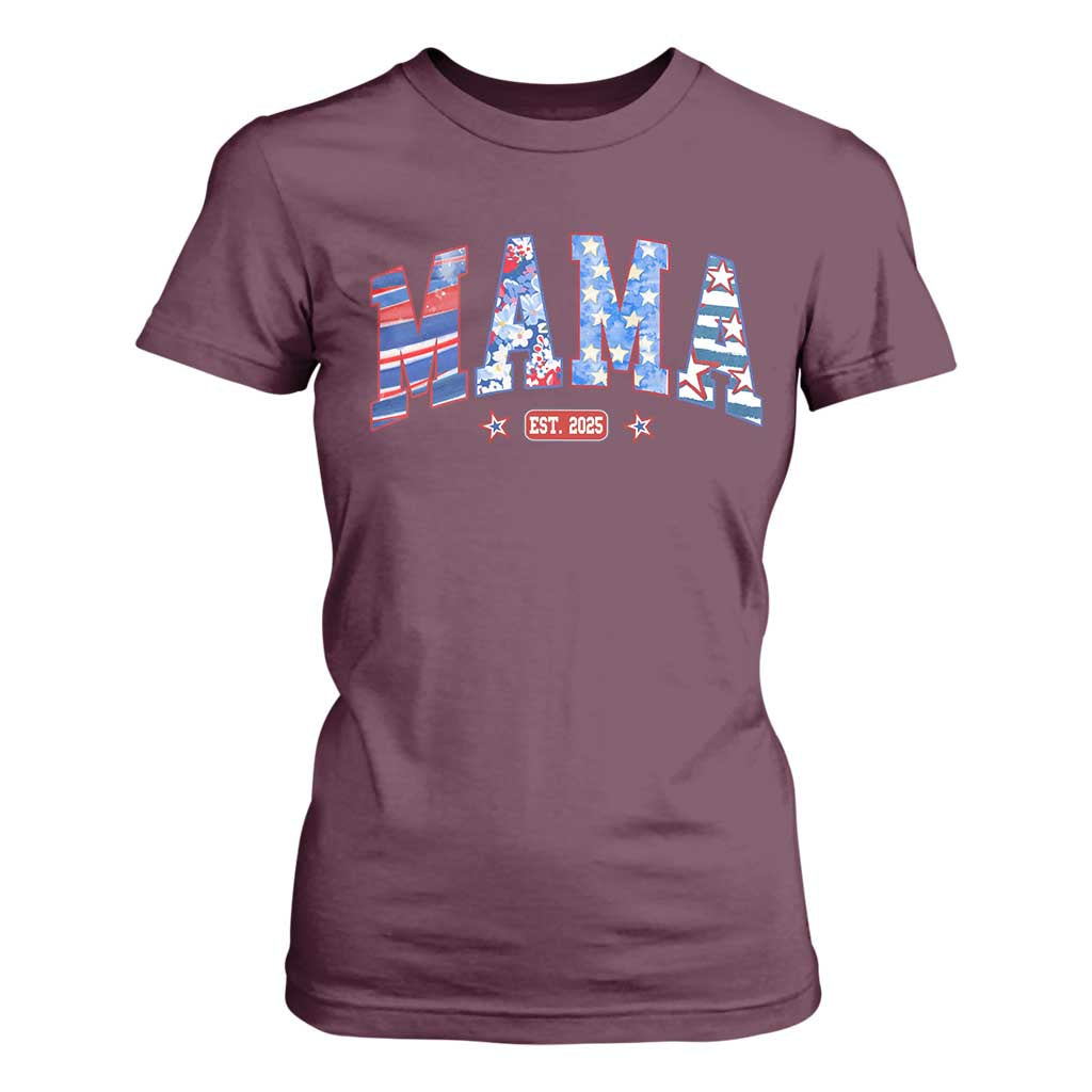 American Mama Est 2025 T Shirt For Women 4th of July Pregnancy Reveal TS10 Maroon Print Your Wear