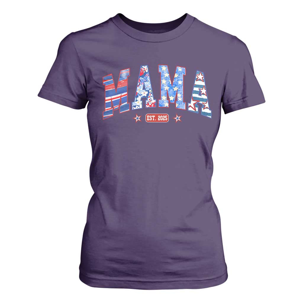 American Mama Est 2025 T Shirt For Women 4th of July Pregnancy Reveal TS10 Purple Print Your Wear