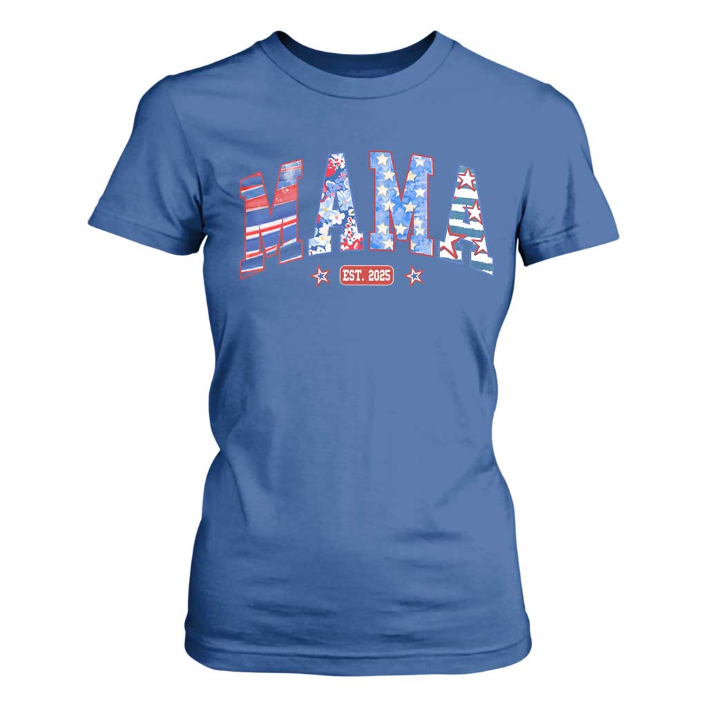 American Mama Est 2025 T Shirt For Women 4th of July Pregnancy Reveal TS10 Royal Blue Print Your Wear