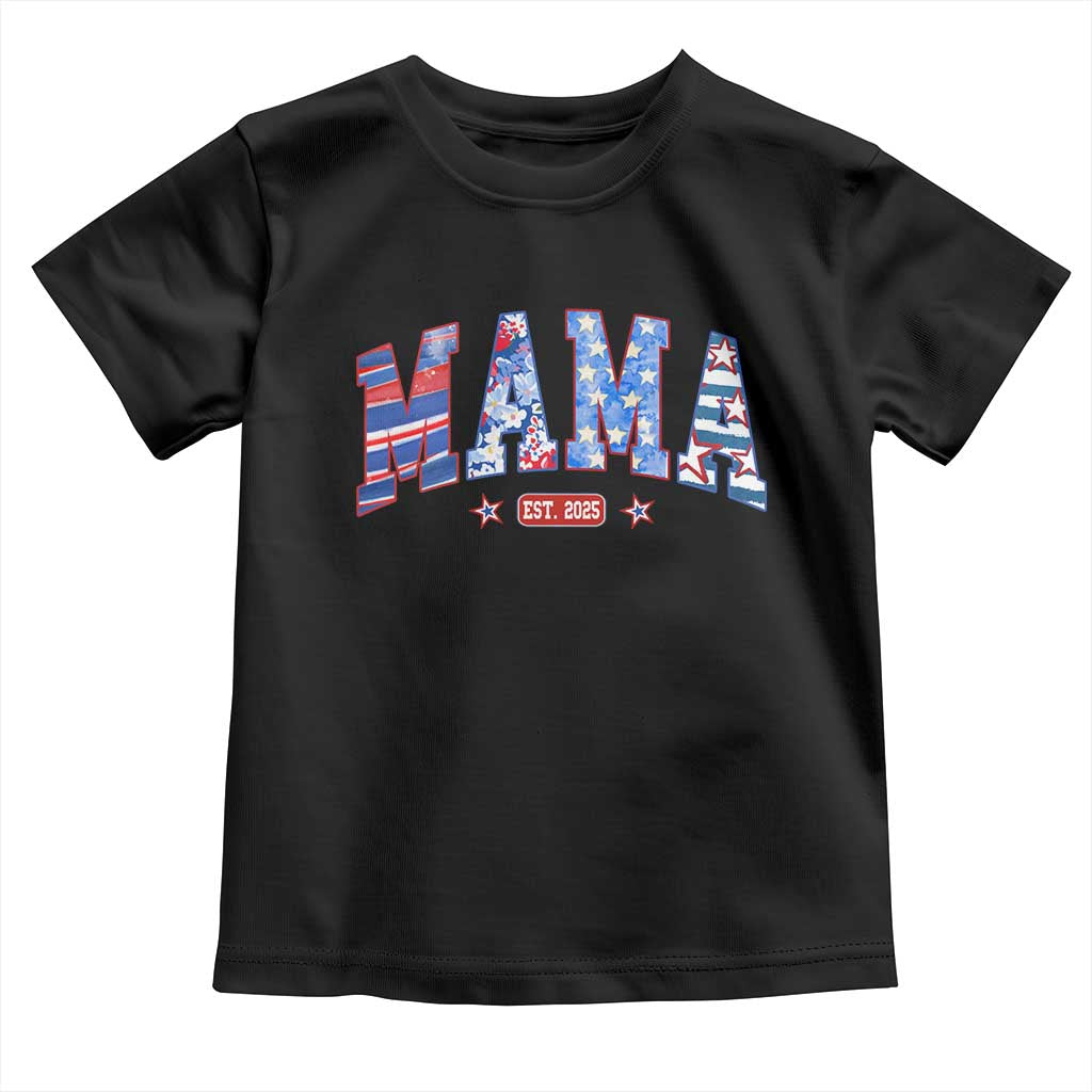American Mama Est 2025 Toddler T Shirt 4th of July Pregnancy Reveal TS10 Black Print Your Wear