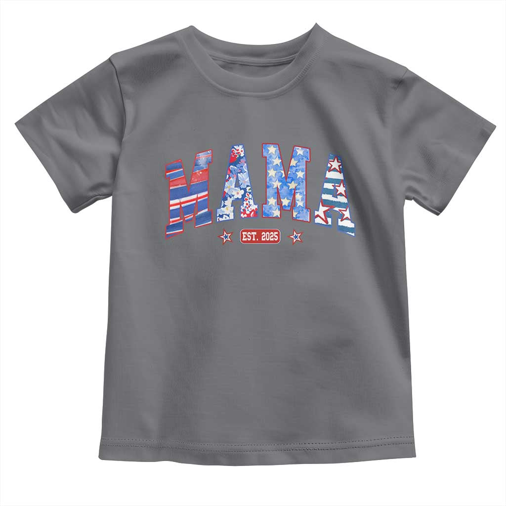 American Mama Est 2025 Toddler T Shirt 4th of July Pregnancy Reveal TS10 Charcoal Print Your Wear