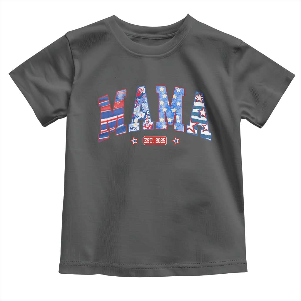 American Mama Est 2025 Toddler T Shirt 4th of July Pregnancy Reveal TS10 Dark Heather Print Your Wear