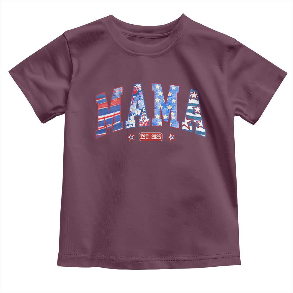 American Mama Est 2025 Toddler T Shirt 4th of July Pregnancy Reveal TS10 Maroon Print Your Wear