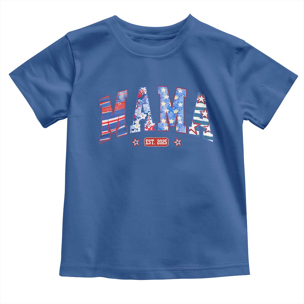 American Mama Est 2025 Toddler T Shirt 4th of July Pregnancy Reveal TS10 Royal Blue Print Your Wear