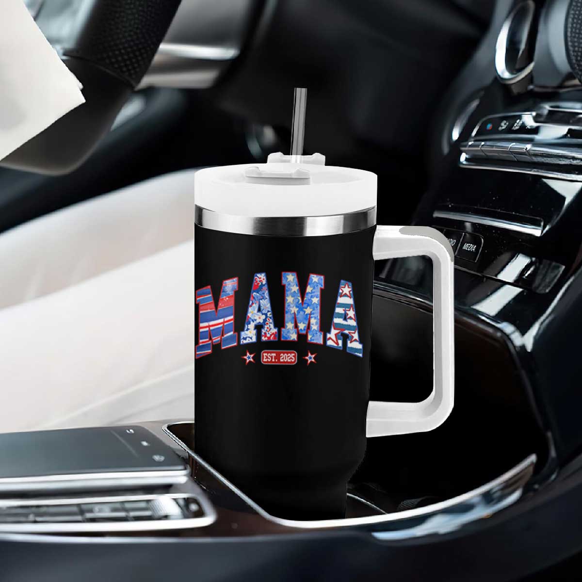 American Mama Est 2025 Tumbler With Handle 4th of July Pregnancy Reveal TS10 Print Your Wear