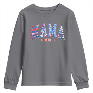 American Mama Est 2025 Youth Sweatshirt 4th of July Pregnancy Reveal TS10 Charcoal Print Your Wear