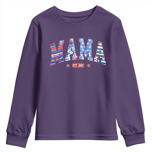 American Mama Est 2025 Youth Sweatshirt 4th of July Pregnancy Reveal TS10 Purple Print Your Wear