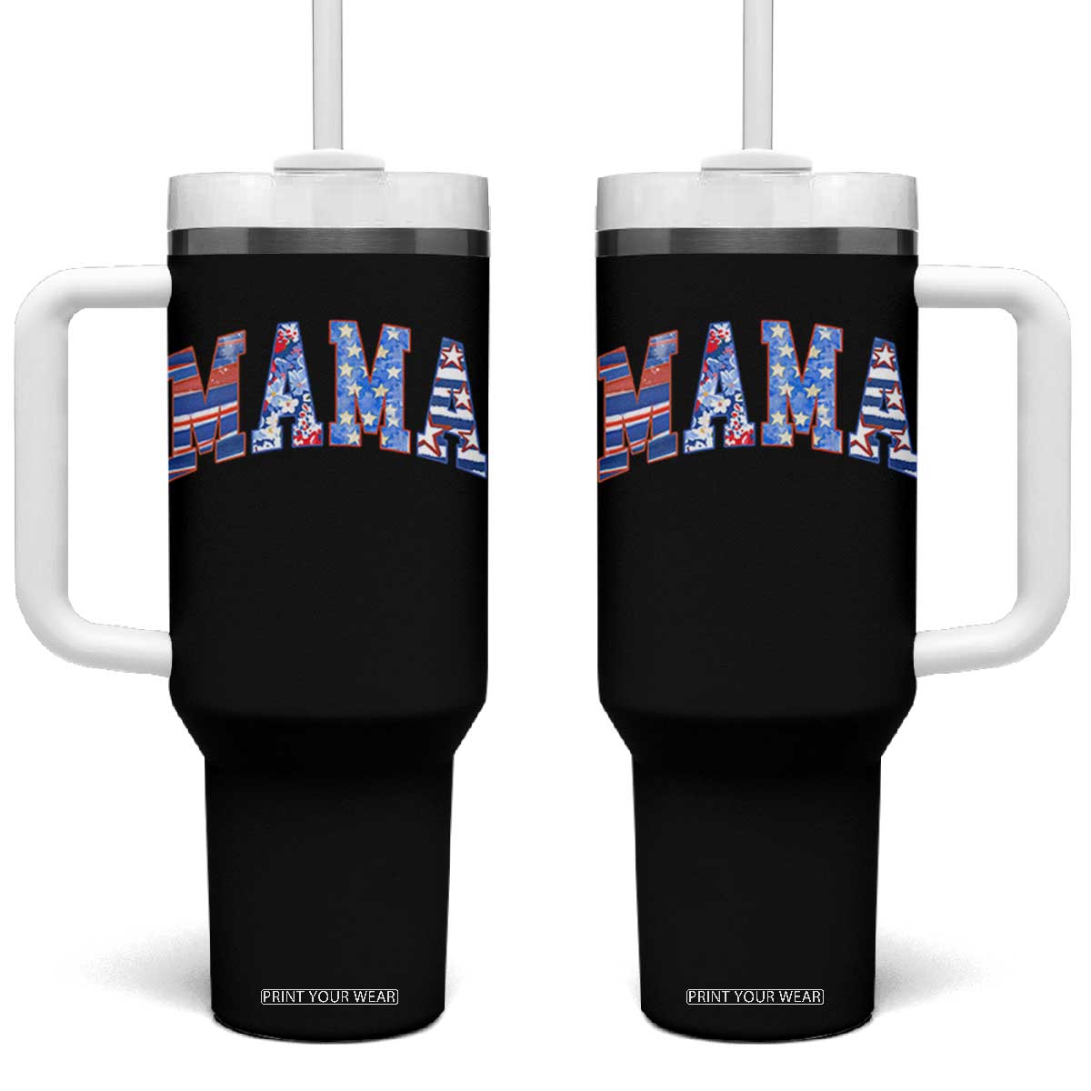 American Mama Tumbler With Handle 4th of July TS10 One Size: 40 oz Black Print Your Wear