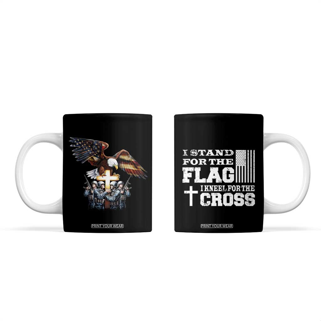 American Patriot Christian Coffee Mug Stand For the Flag Kneel For the Cross Eagle TB09 Black Print Your Wear