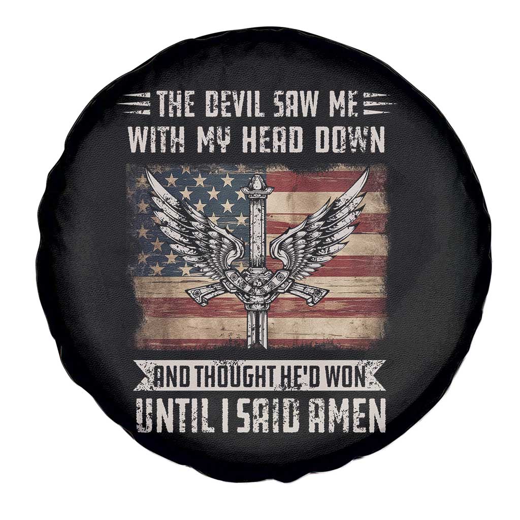 American Patriot Spare Tire Cover The Devil Saw Me With My Head Down Until I Said Amen US Flag TS02 Print Your Wear