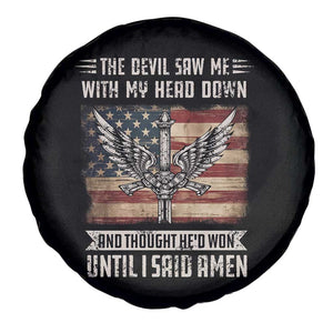 American Patriot Spare Tire Cover The Devil Saw Me With My Head Down Until I Said Amen US Flag TS02 Print Your Wear
