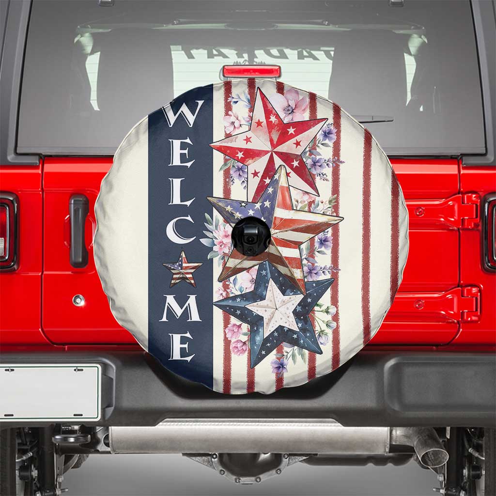 American Patriotic Welcome Spare Tire Cover US Flag Red White & Blue Stars Rustic 4th of July TS02 Sand Print Your Wear
