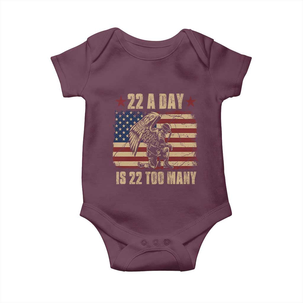American Veteran Baby Onesie 22 A Day Is 22 Too Many Veteran Lives Matter TS02 Maroon Print Your Wear