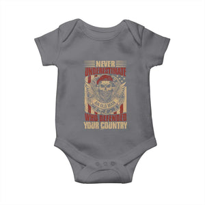 American Veteran Baby Onesie Never Underestimate An Old Man Who Defended Your Country TS02 Charcoal Print Your Wear