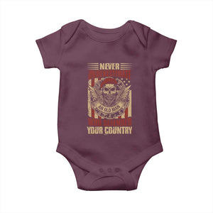 American Veteran Baby Onesie Never Underestimate An Old Man Who Defended Your Country TS02 Maroon Print Your Wear