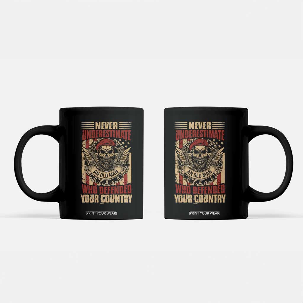 American Veteran Coffee Mug Never Underestimate An Old Man Who Defended Your Country TS02 Black Print Your Wear